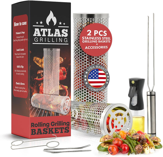 Atlas Grilling - Rolling Grill Basket